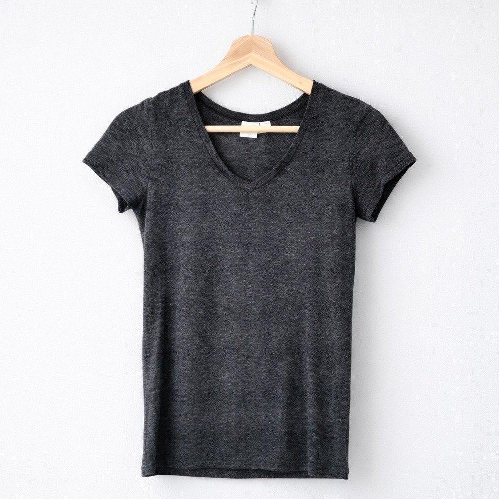 BP Gray Burn Out T-Shirt Short Sleeve V-Neck Soft Clean Girl Classic XS